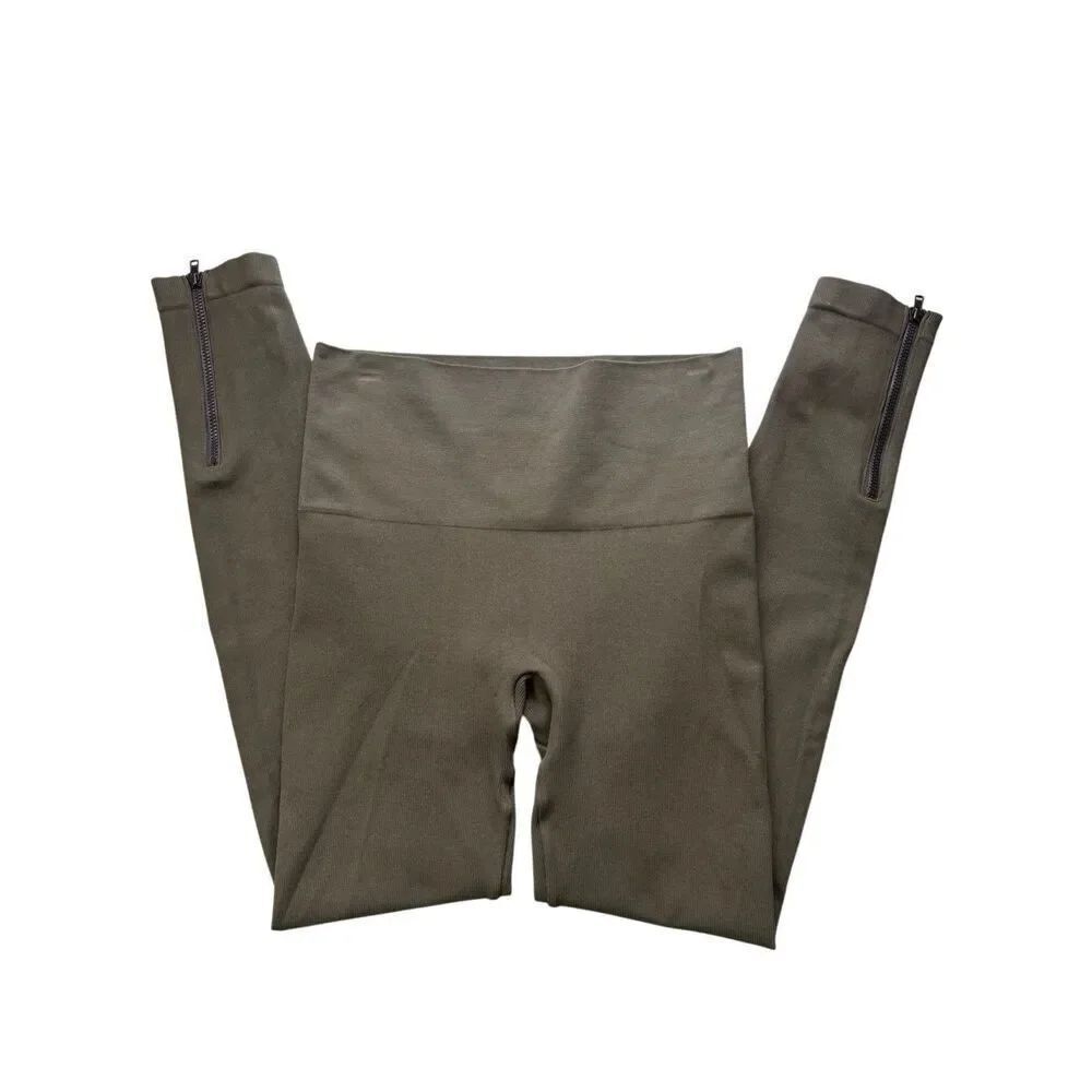Spanx Look At Me Now Seamless Ankle Side Zip Leggings Olive Green Size S